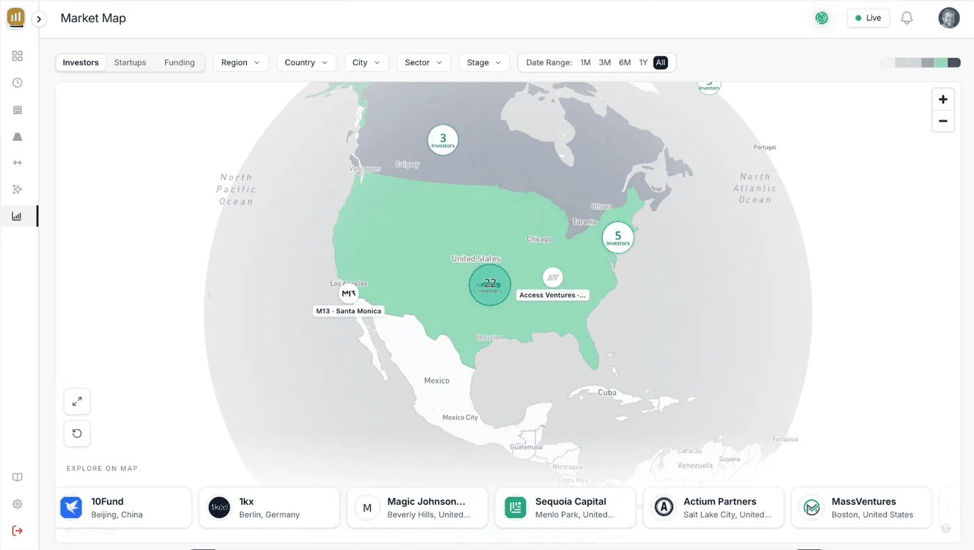 Market map zoomed to regional investor density